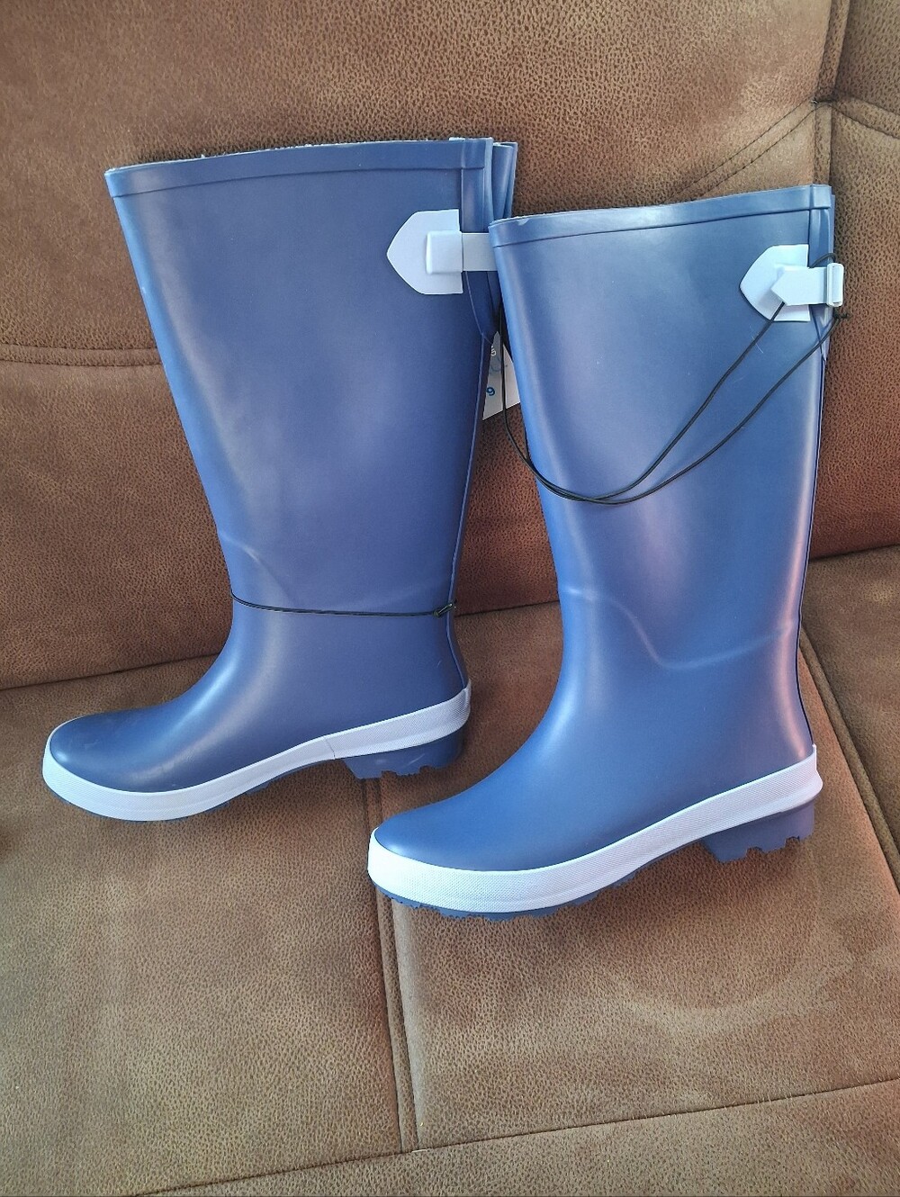 Time And Tru Women's Buckle Adjustable Rain Boots Blue Size 9